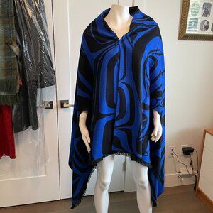 Native Northwest Indigenous Ethnic Design Reversible Fashion Cape Blue Black OS
